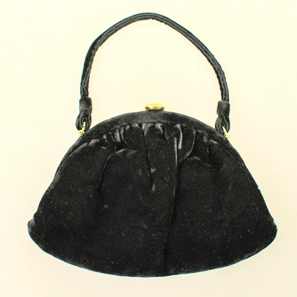 1950s Black Velvet Handbag