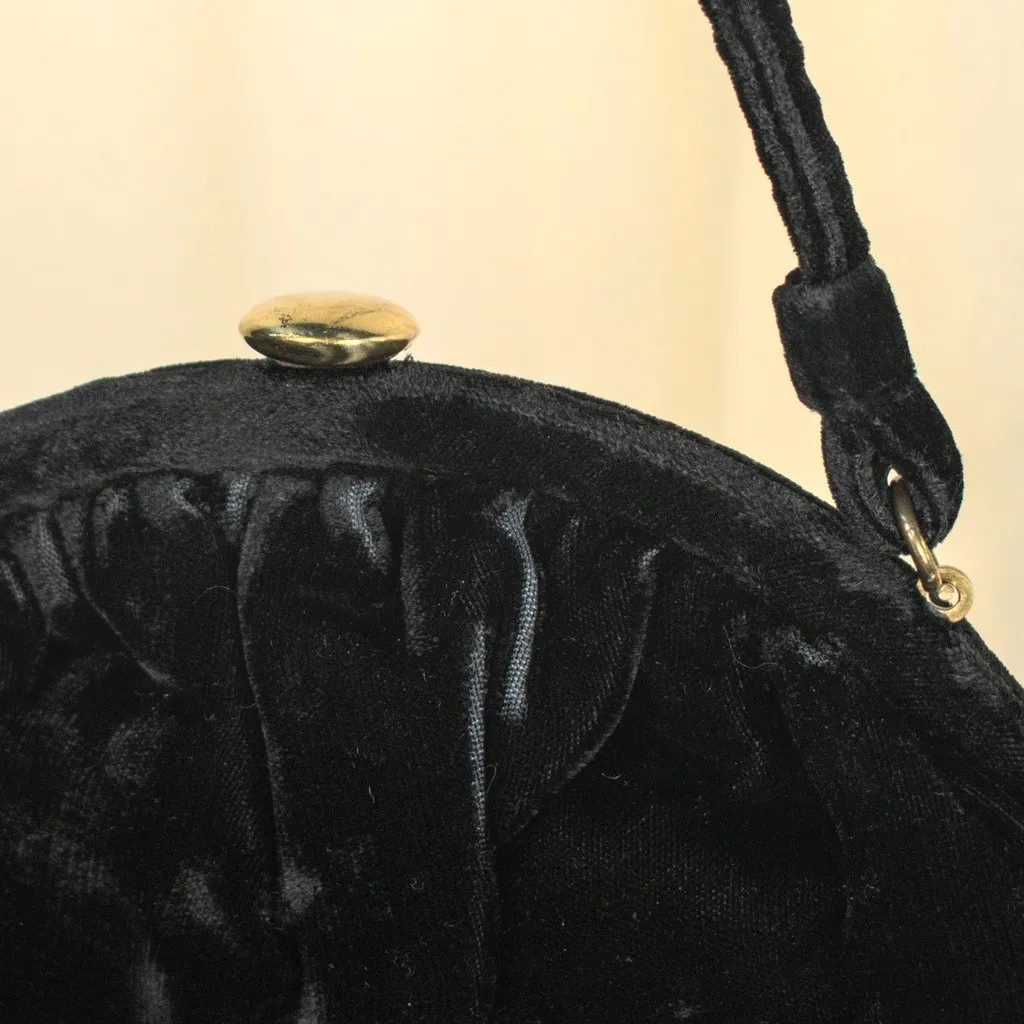 1950s Black Velvet Handbag