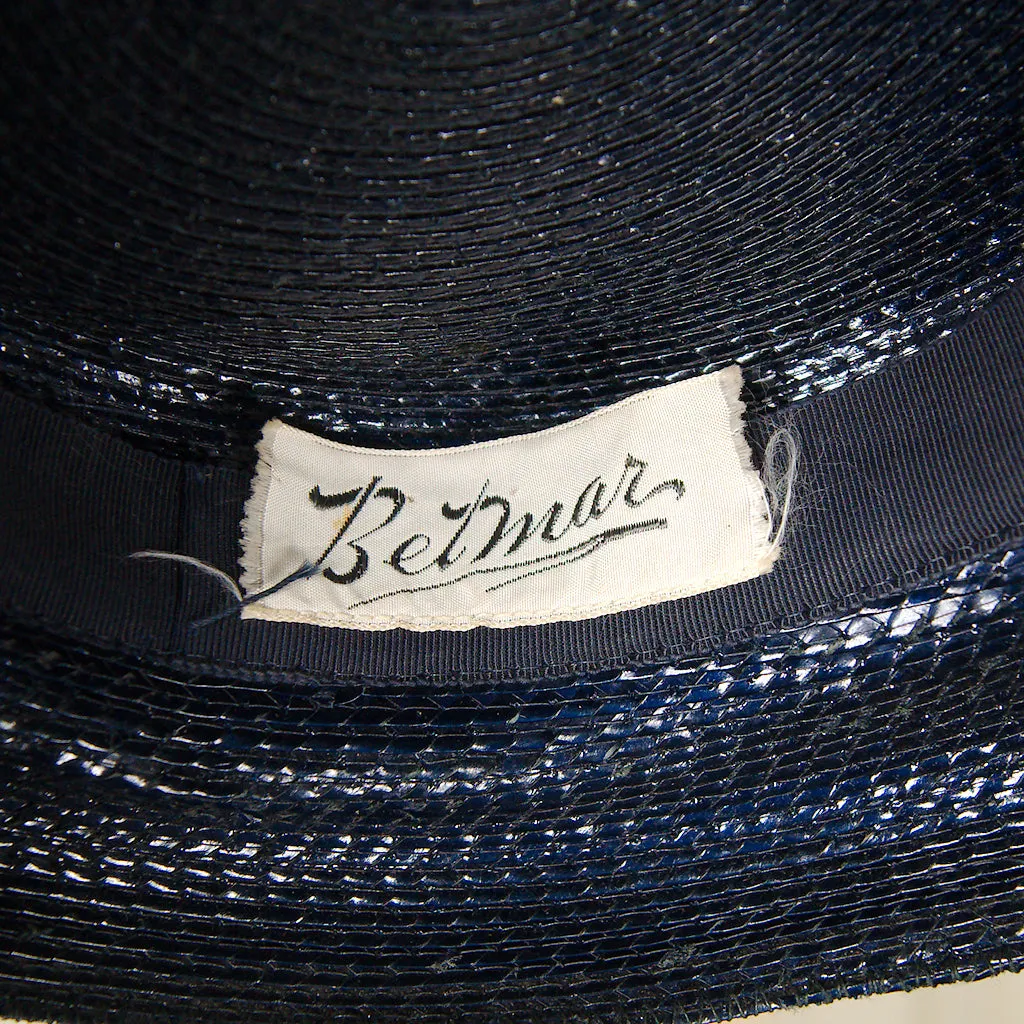 1950s Blue Straw Navy Hat