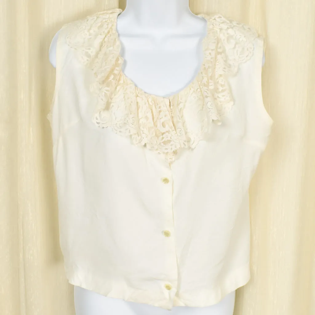 1950s Cream Lace Ruffle Vintage Top