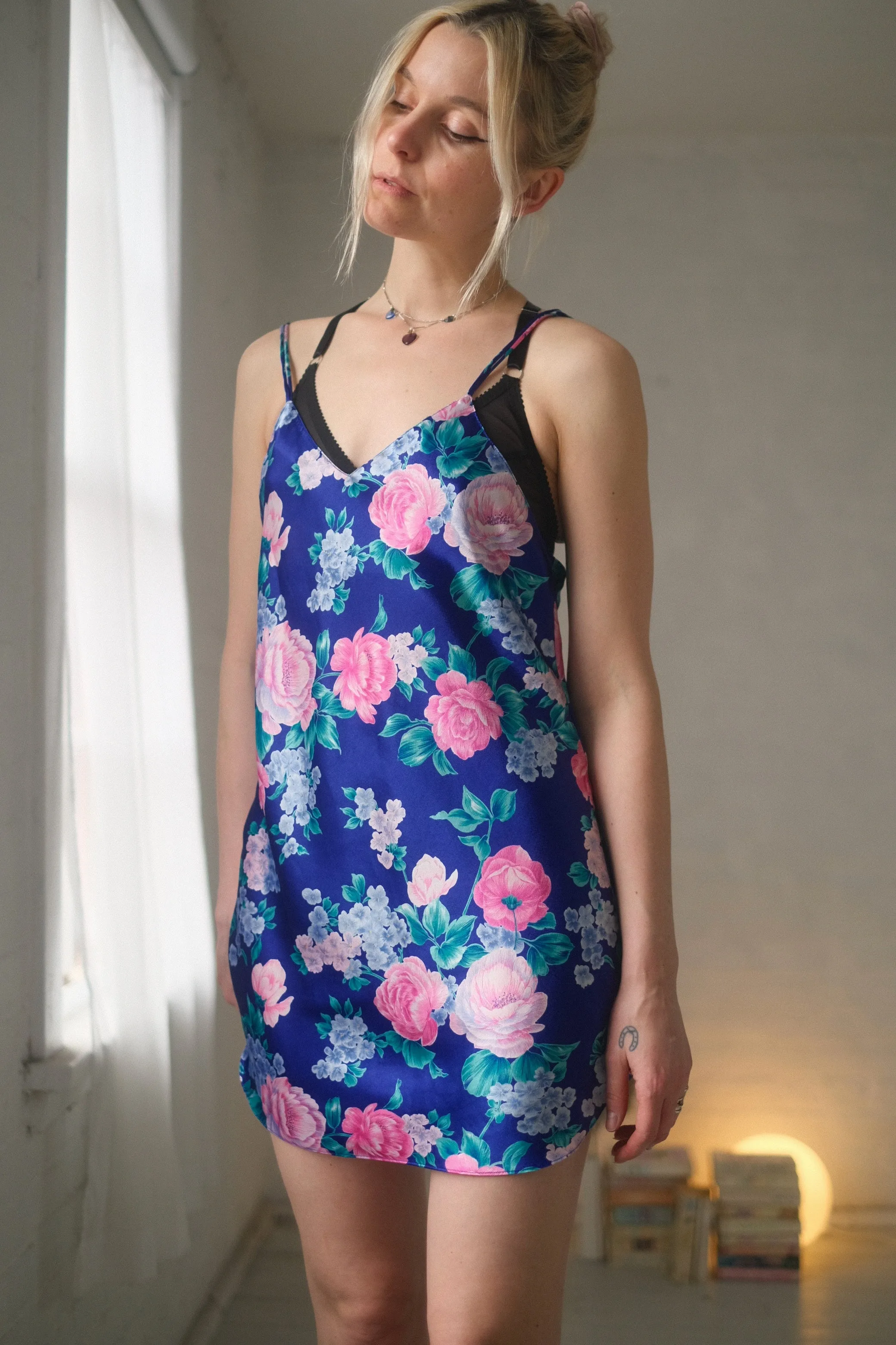 1980s Indigo Garden Slip Dress