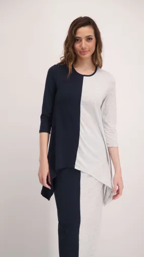 2 Color Asymmetric T-Shirt / Navy & Light Grey