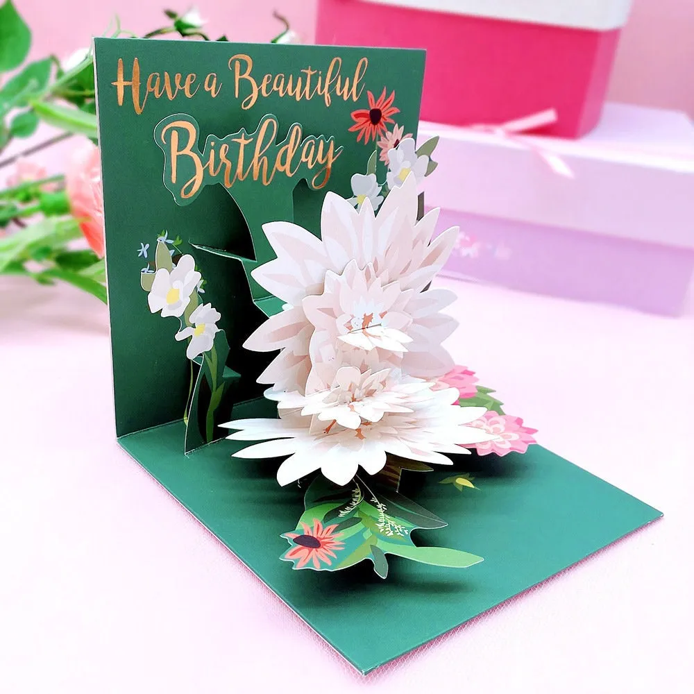 3D POP UP Birthday Flowers Greeting Card - Handmade & Personalized for Birthday Wishes and Gratitude