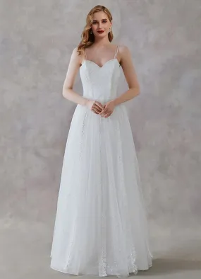 A-Line Sleeveless Sweetheart Neckline Illusion Wedding Bridal Dress