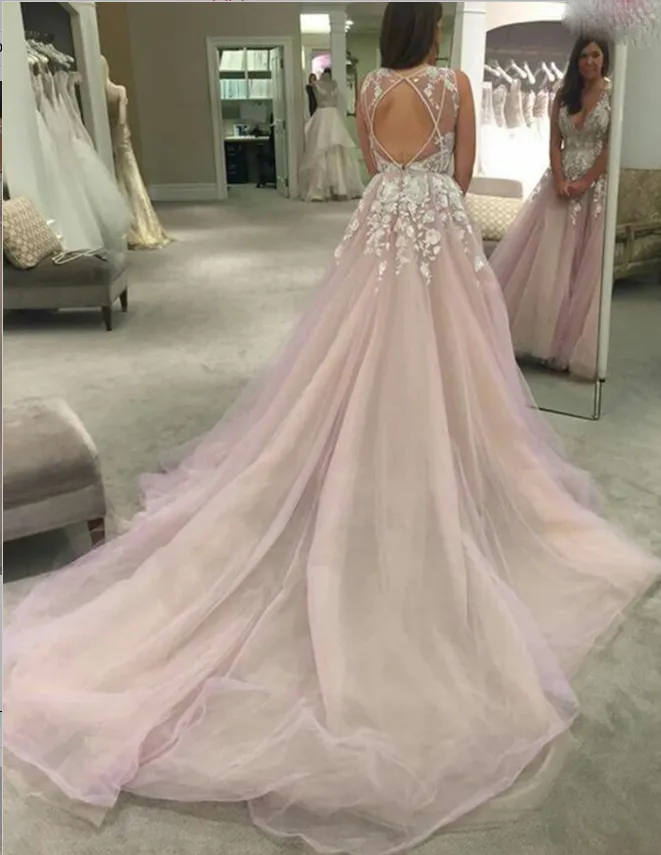 A-line V-neck Lavender Long Wedding Dress Dress ,Cheap Wedding Dresses, WDY0284