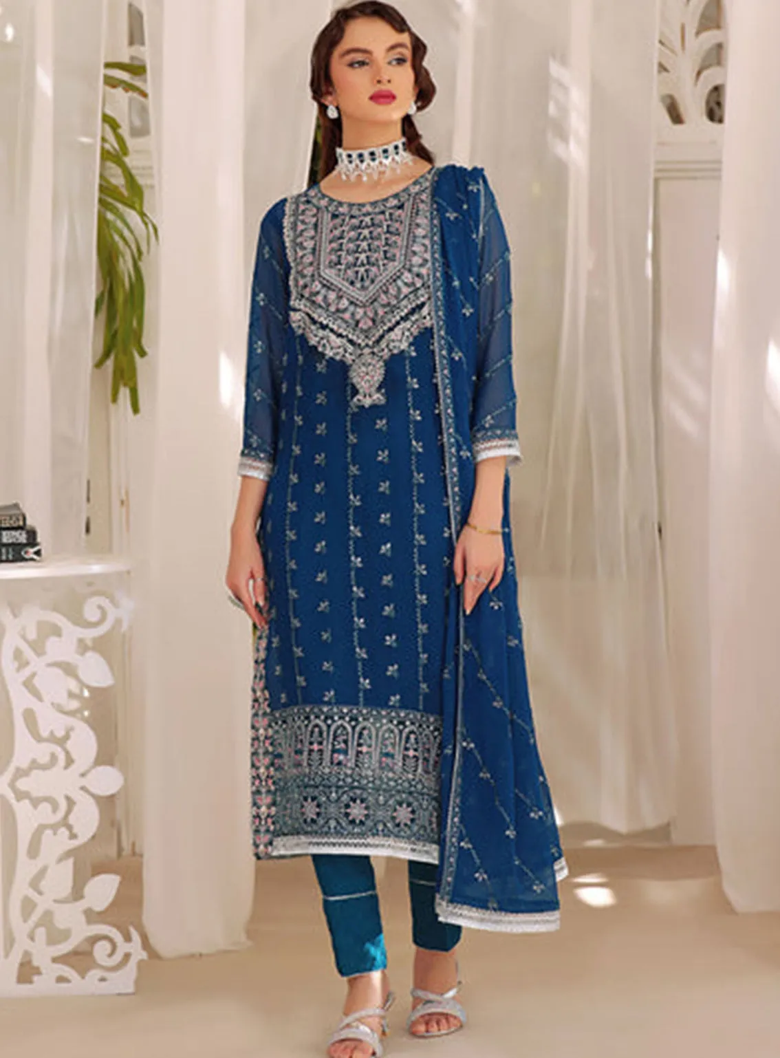 Aaina By Awwal Embroidered Chiffon Unstitched 3 Piece Suit - 06 GAUHAR