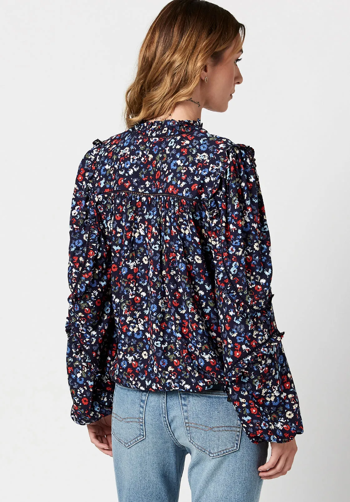 Adeline Women's Tie Neck Blouse in Nautical Floral - WT0521H