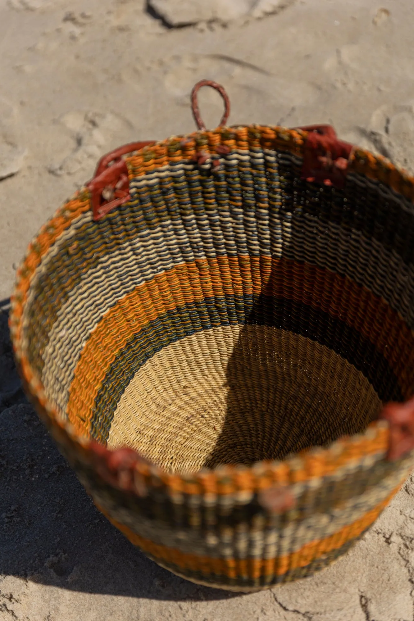 African Woven Basket in Brown Orange