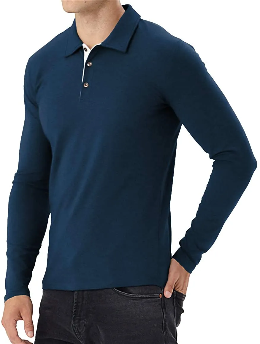 Aiyino Men's Short/Long Sleeve Polo Shirts Casual Slim Fit Basic Designed Cotton Shirts