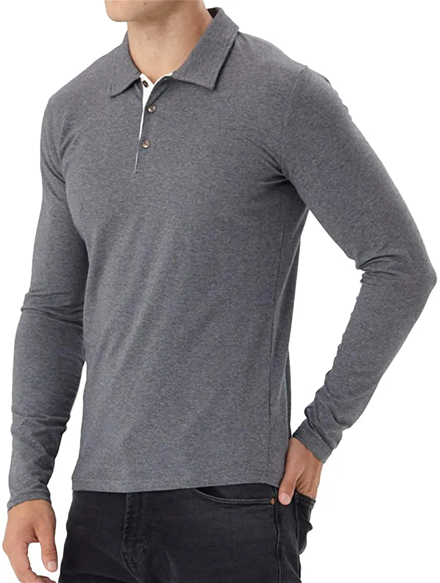 Aiyino Men's Short/Long Sleeve Polo Shirts Casual Slim Fit Basic Designed Cotton Shirts