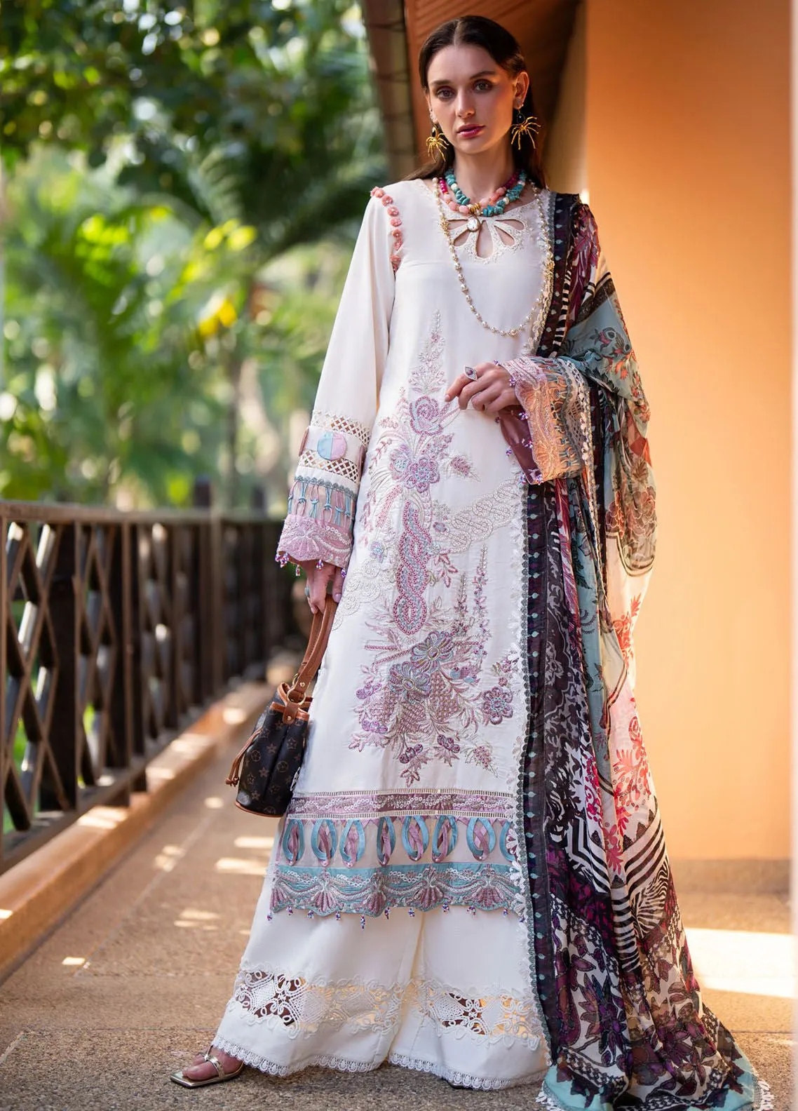 Alif By AJR Couture Signature Luxury Embroidered Lawn 3 Piece Unstitched Suit AJRC24ASLL-12 SUNBEAM