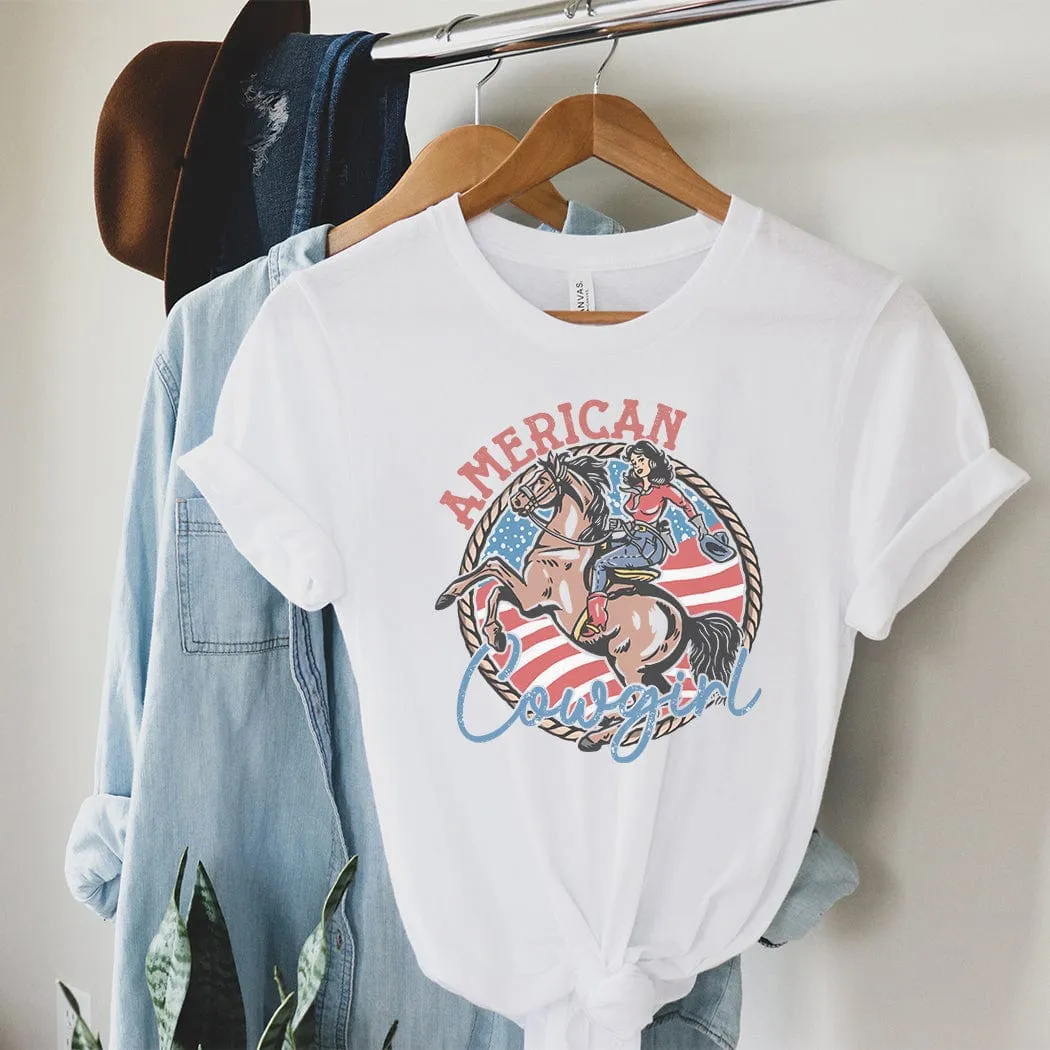 American Cowgirl Patriotic Graphic T-Shirt - WE301