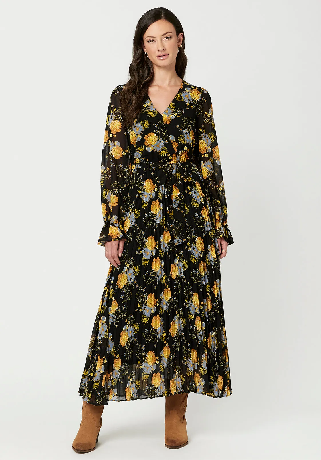 Angelique Women's Bell Sleeve Dress in Black Floral - WD0346F