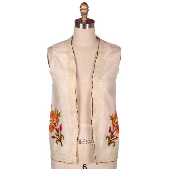 Antique Vest Embroidered Linsey Woolsey Floral 19th Century 34 Bust