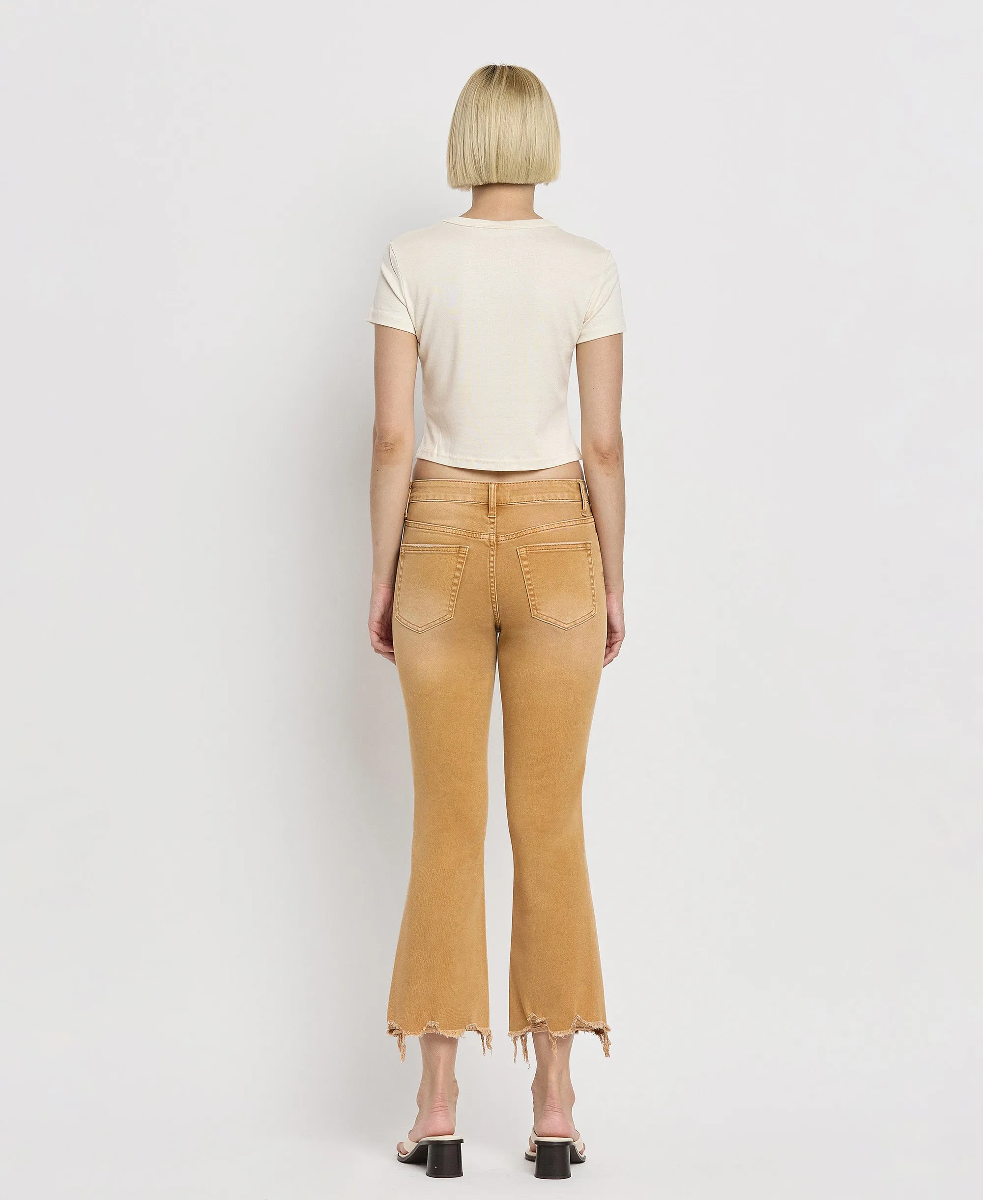 Army Khaki - Vintage High Rise Crop Flare Jeans