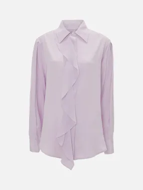 Asymmetric Ruffle Silk Blouse in Petunia