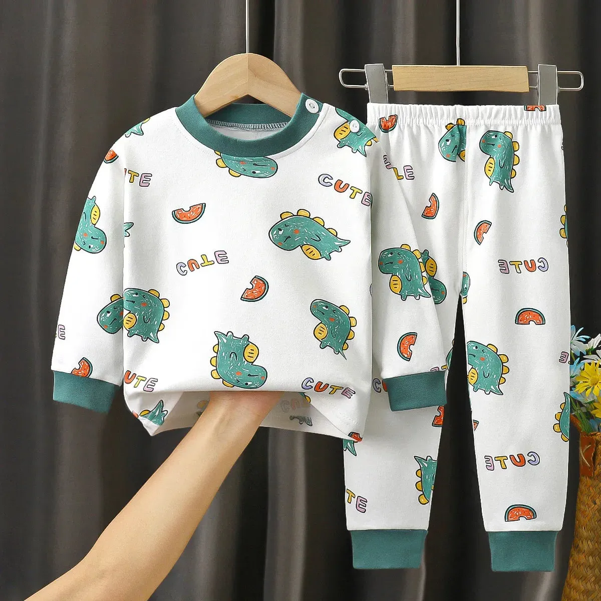 Baby Boys 2024 Dinosaur Cartoon Pajama Sleepwear Set