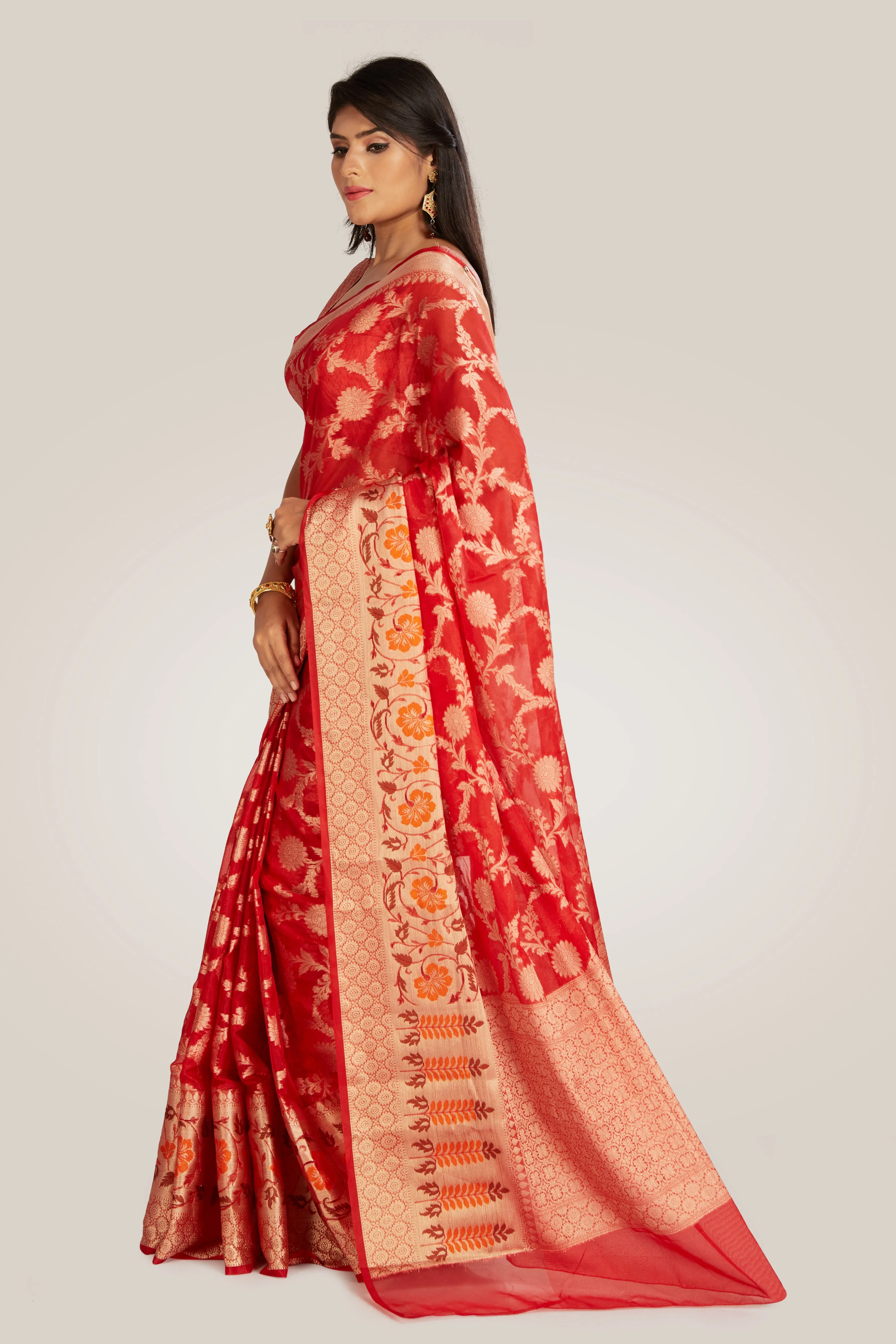 Banarsi Saree in Red with Gold