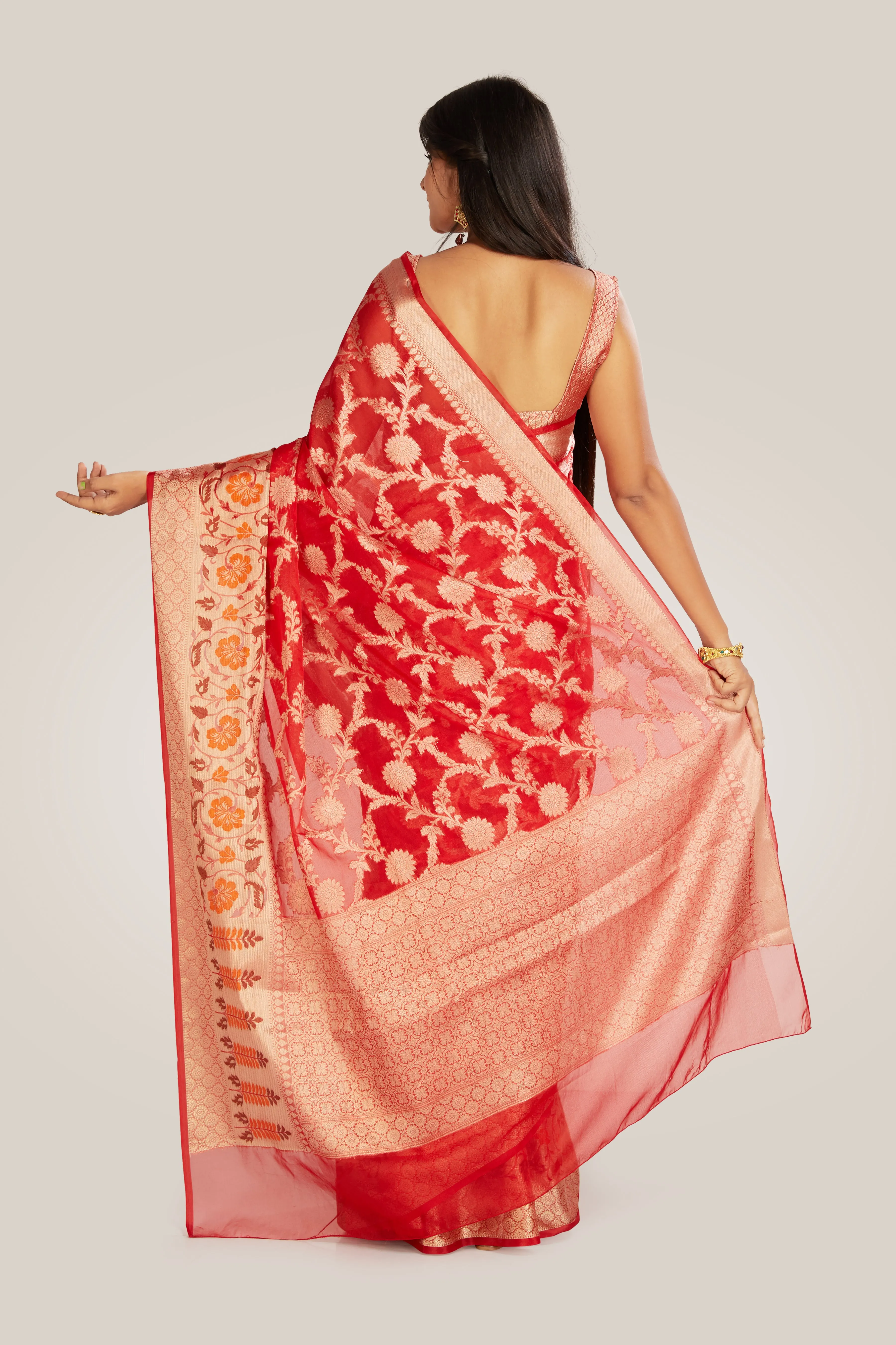 Banarsi Saree in Red with Gold