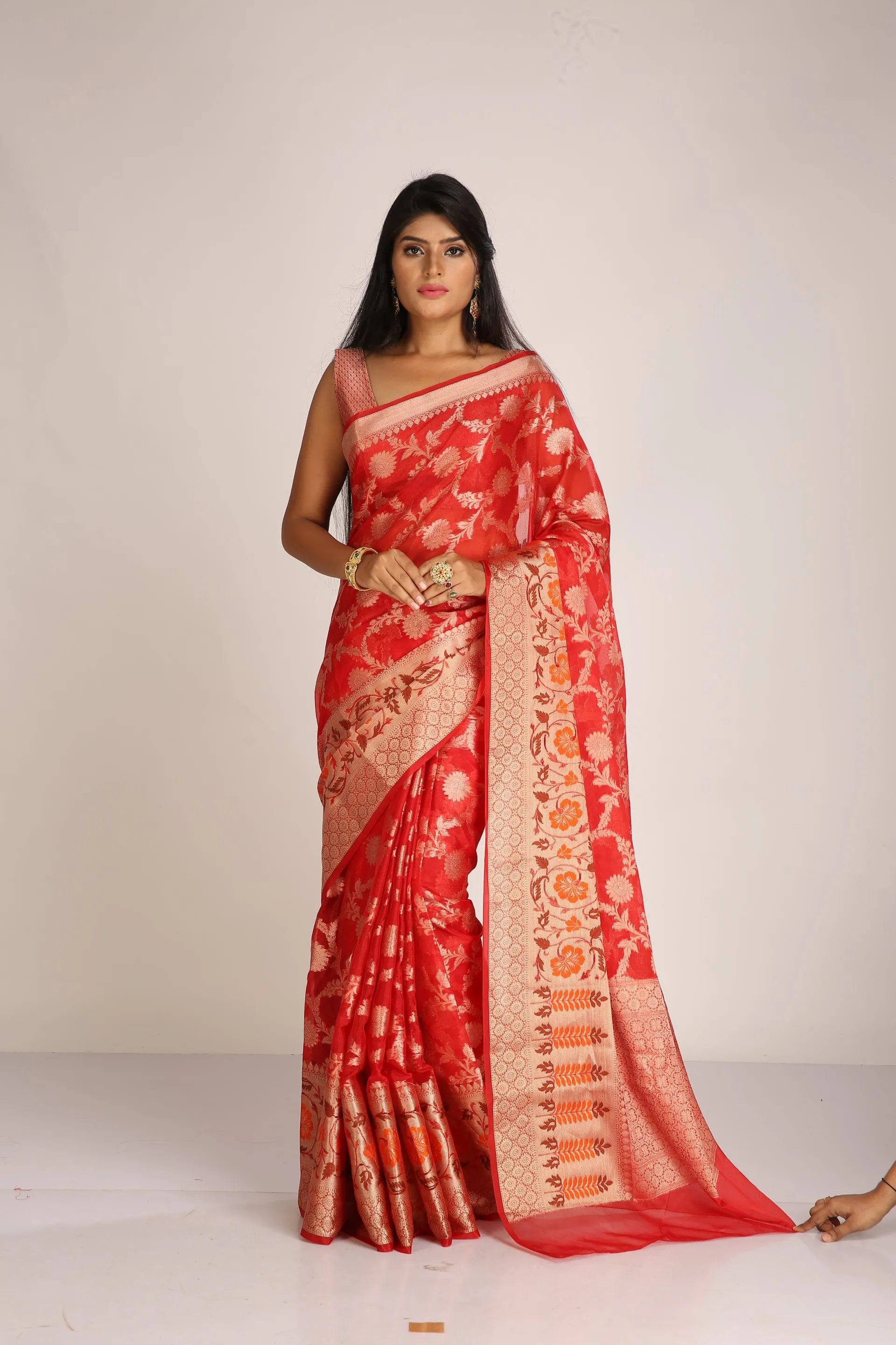 Banarsi Saree in Red with Gold