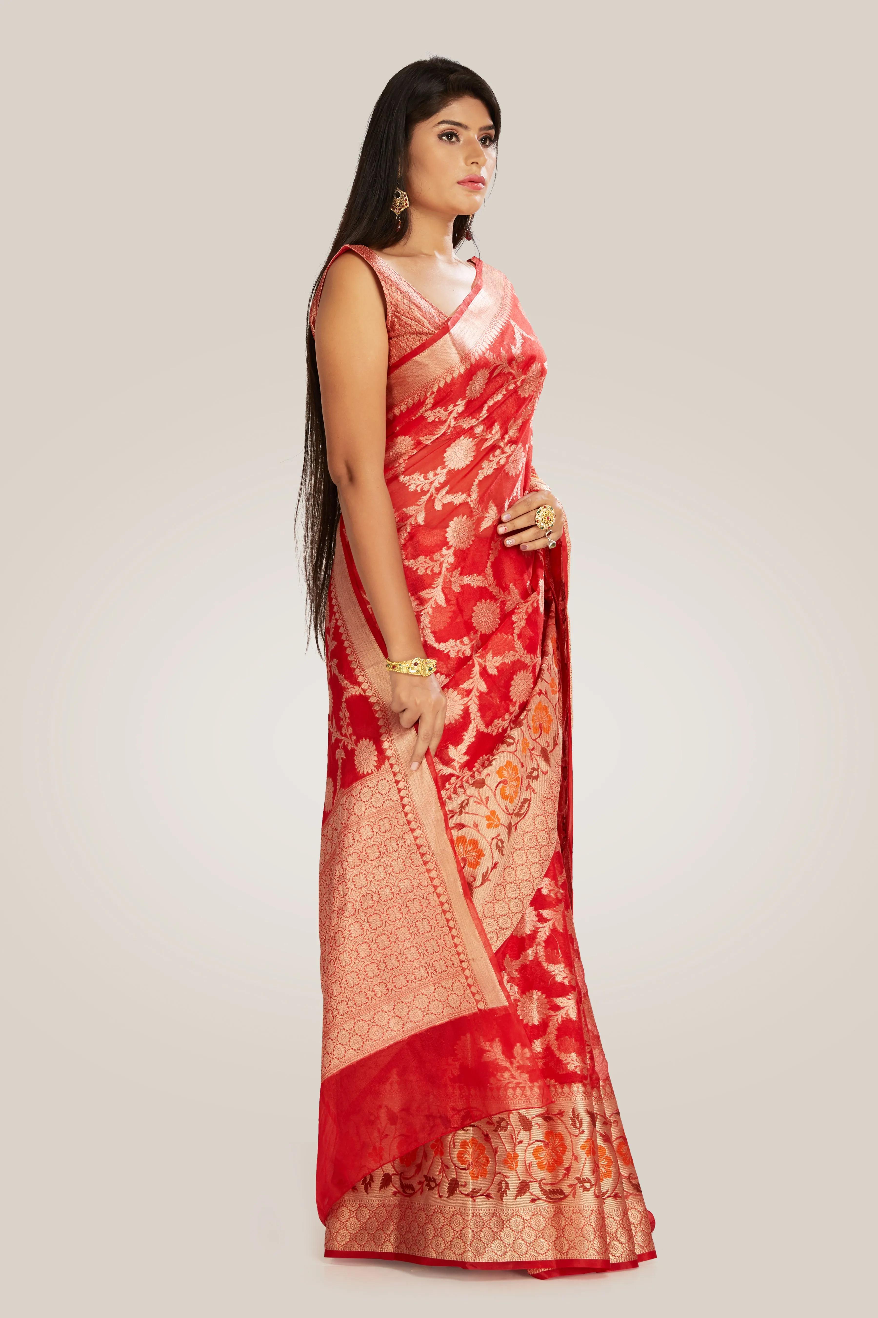 Banarsi Saree in Red with Gold