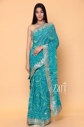 Bandhej Georgette Saree with Dori, Gota, Gota Patti, Pearl, Sequins work.