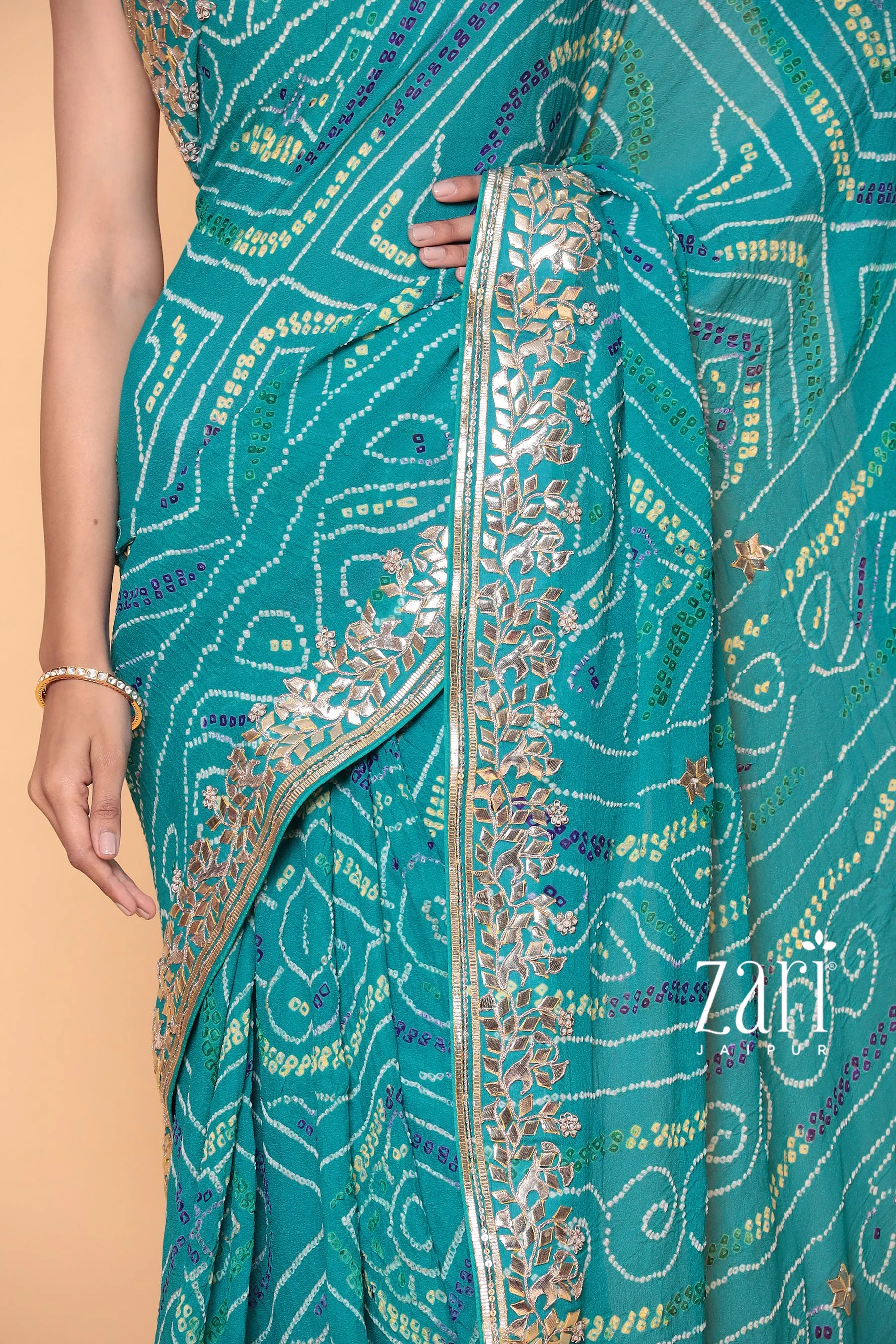 Bandhej Georgette Saree with Dori, Gota, Gota Patti, Pearl, Sequins work.