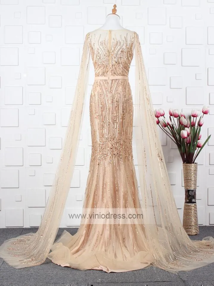 Beaded Pageant Dresses with Detachable Cape Sleeve FD1476