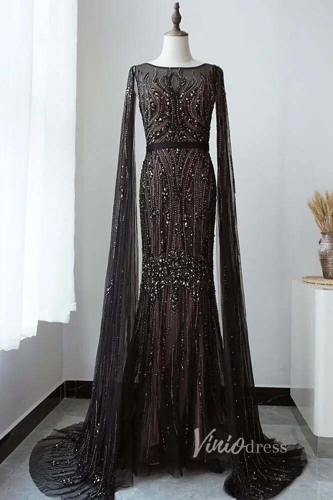 Beaded Pageant Dresses with Detachable Cape Sleeve FD1476