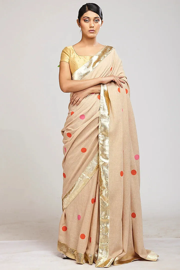 Beige Hand block Print Saree II