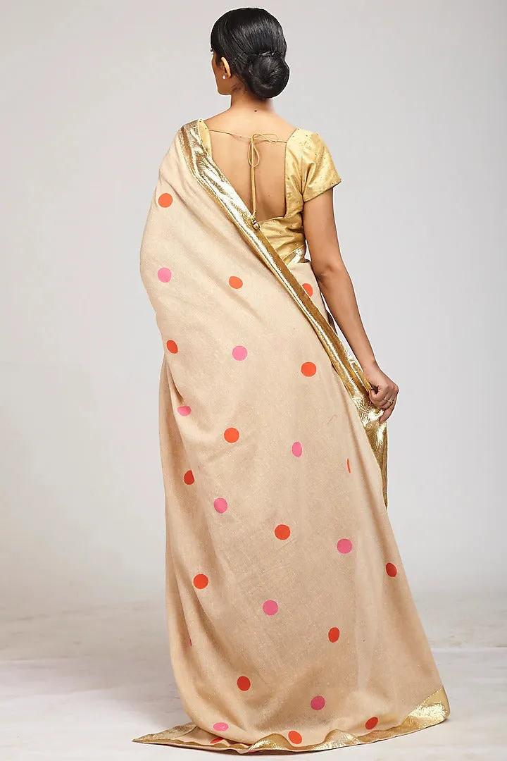 Beige Hand block Print Saree II