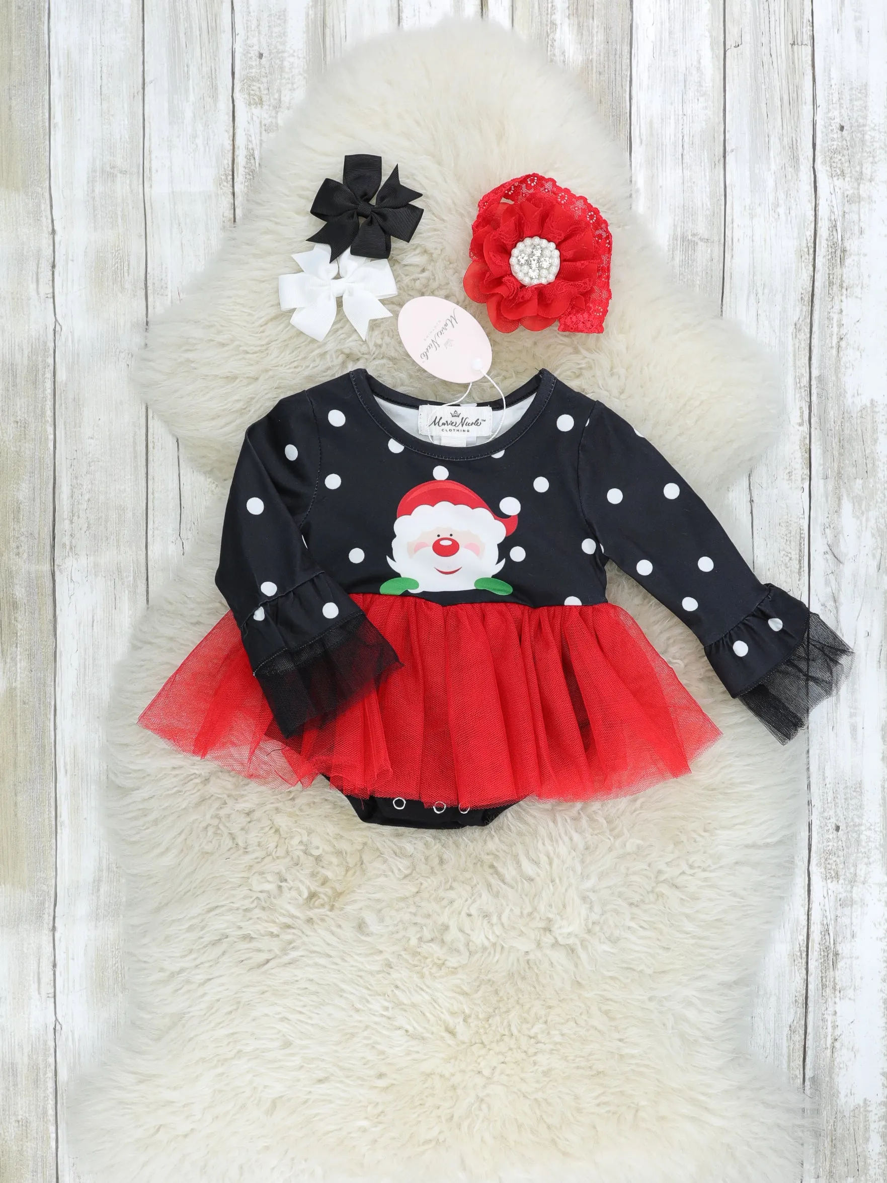 Black & Red Santa Tulle Ruffle Romper