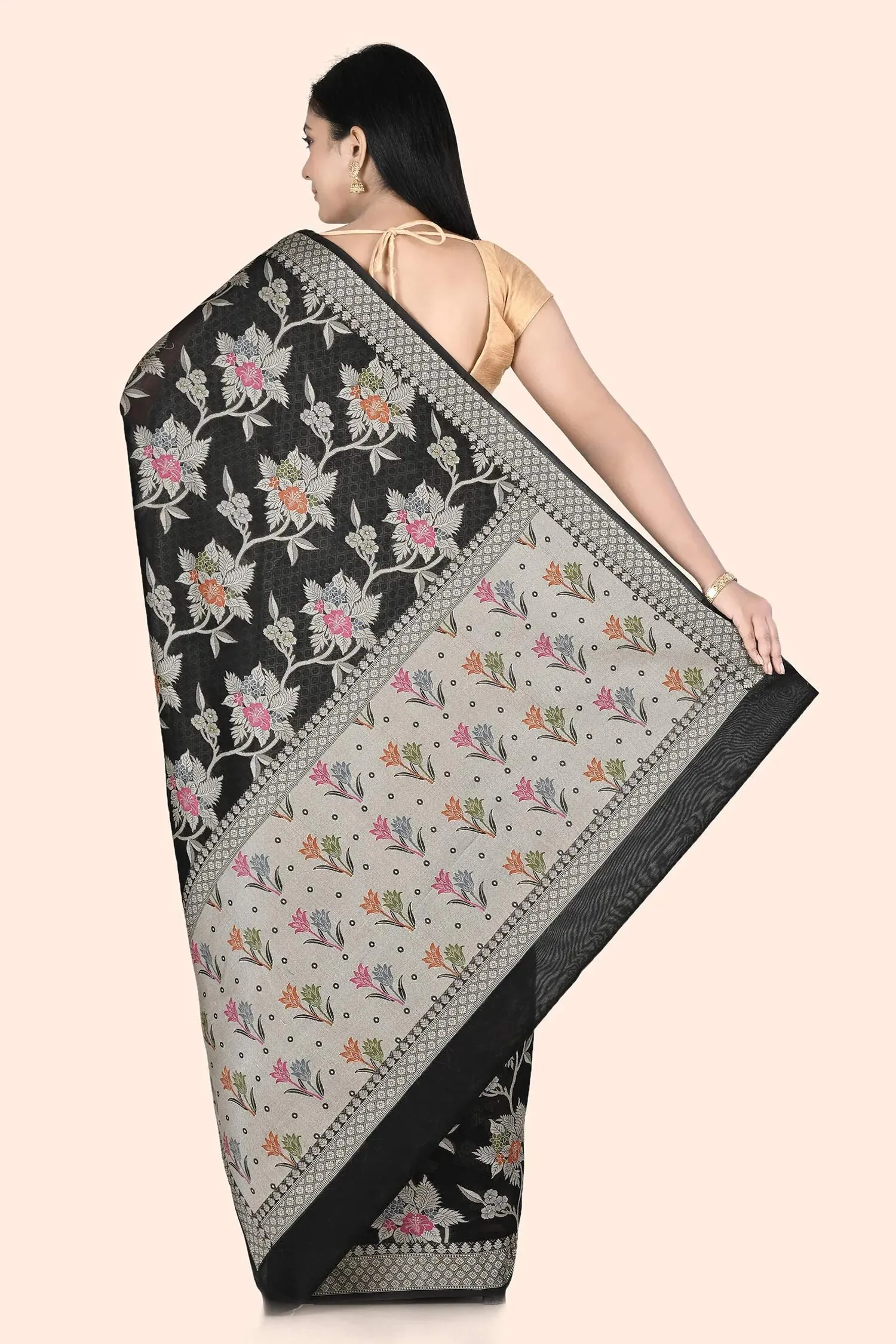 Black Floral Banarasi Saree