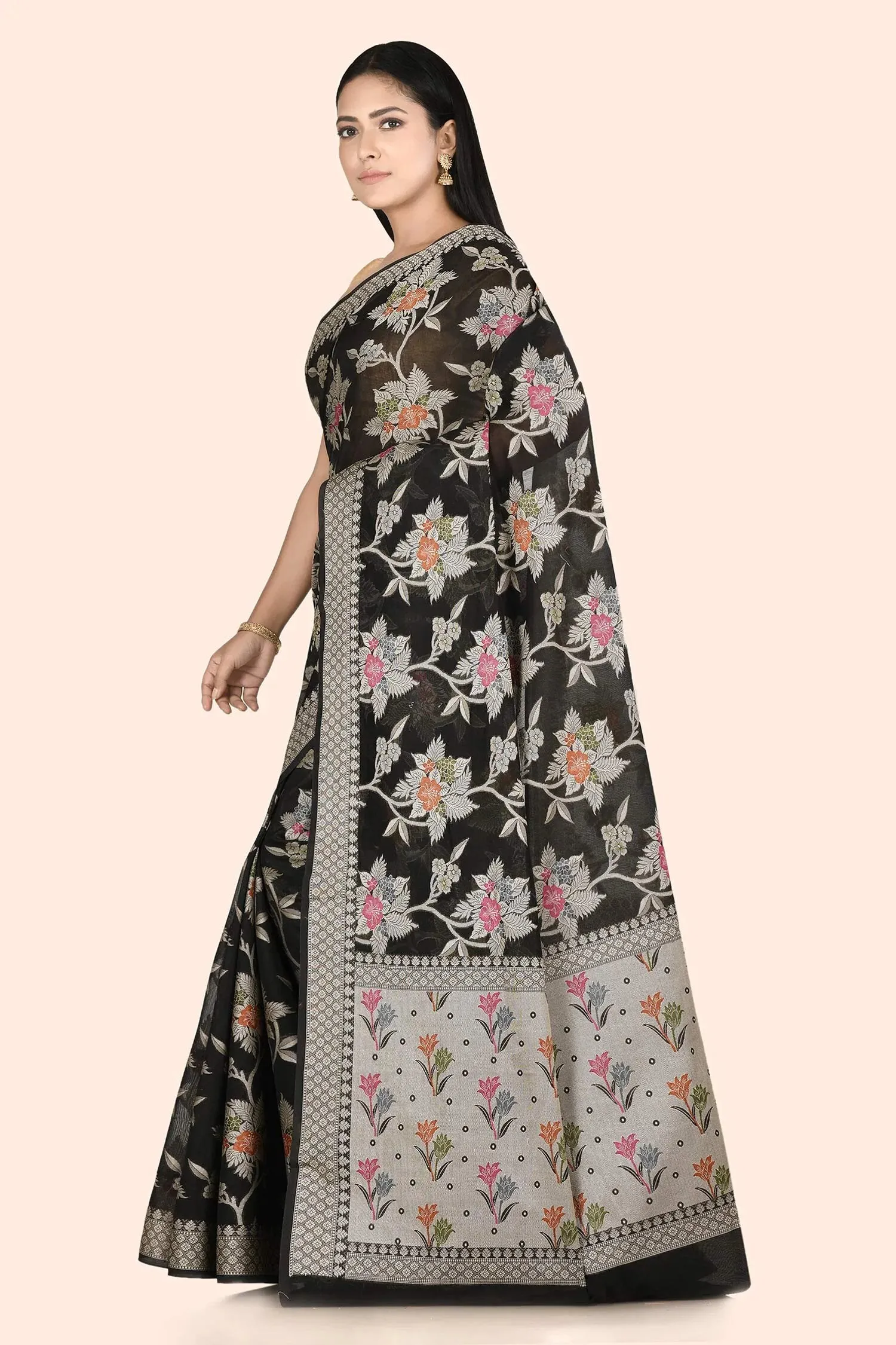 Black Floral Banarasi Saree