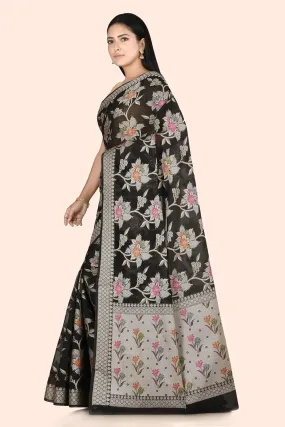 Black Floral Banarasi Saree