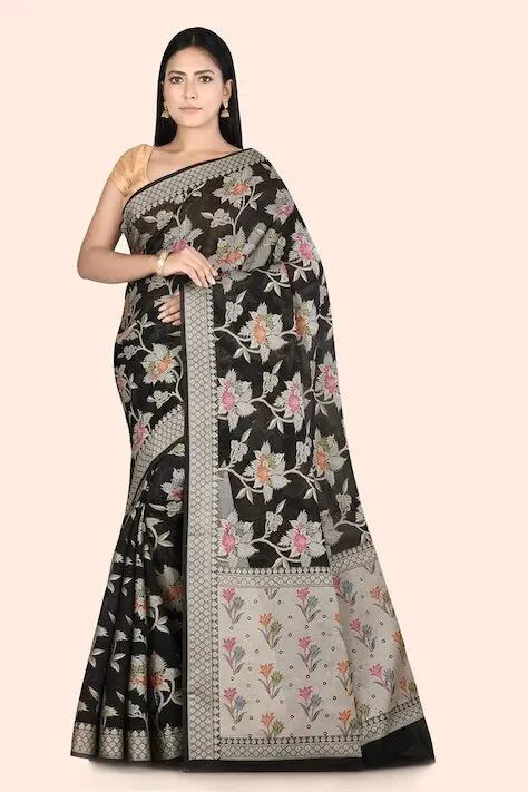 Black Floral Banarasi Saree