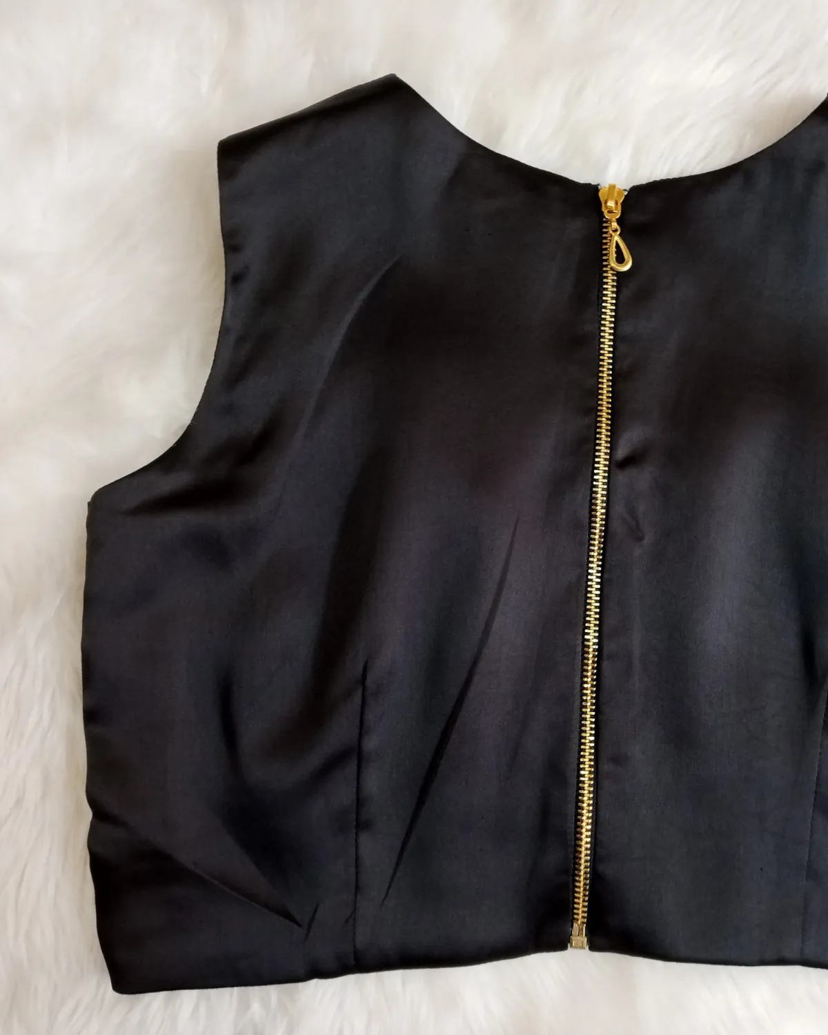 Black Satin V-Neck Blouse