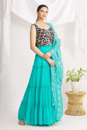 Blue Floral Blouse Anarkali