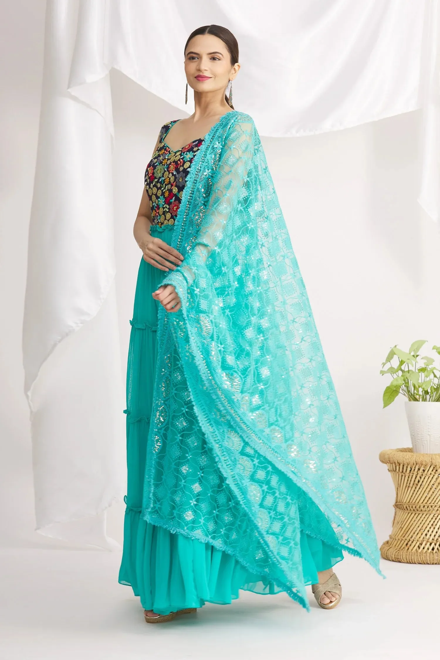 Blue Floral Blouse Anarkali