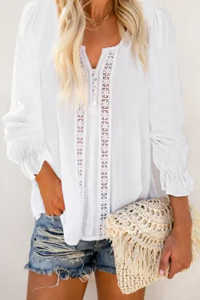 Bohemian Bubble Sleeve Eyelet Blouse