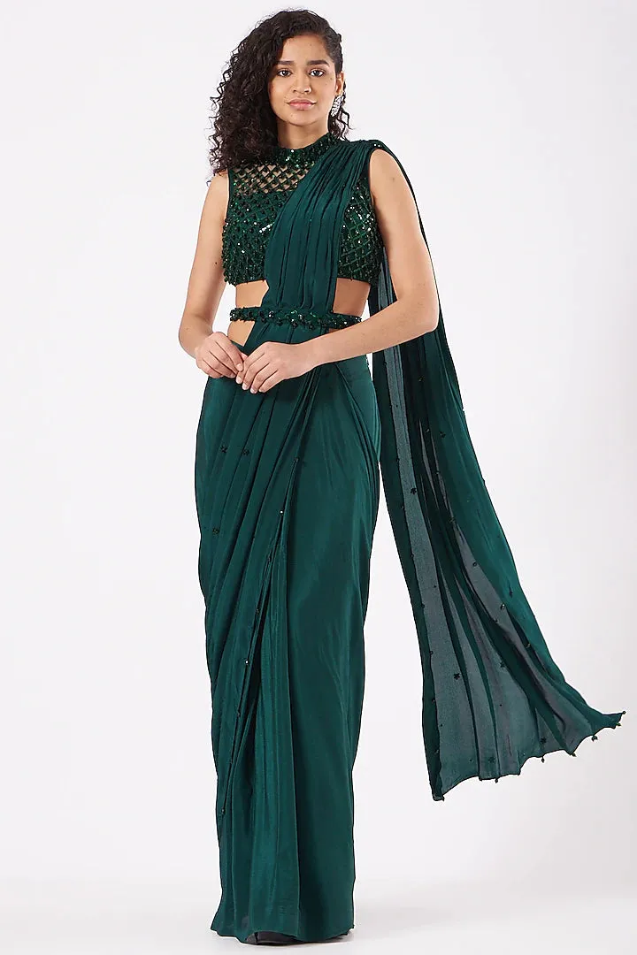 Bottle Green Predraped Saree