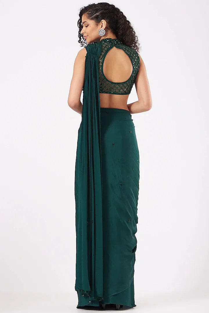 Bottle Green Predraped Saree