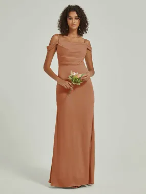 Bronzer Cowl Neckline Straps Side Slit Silk Satin Convertible Bridesmaid Dress