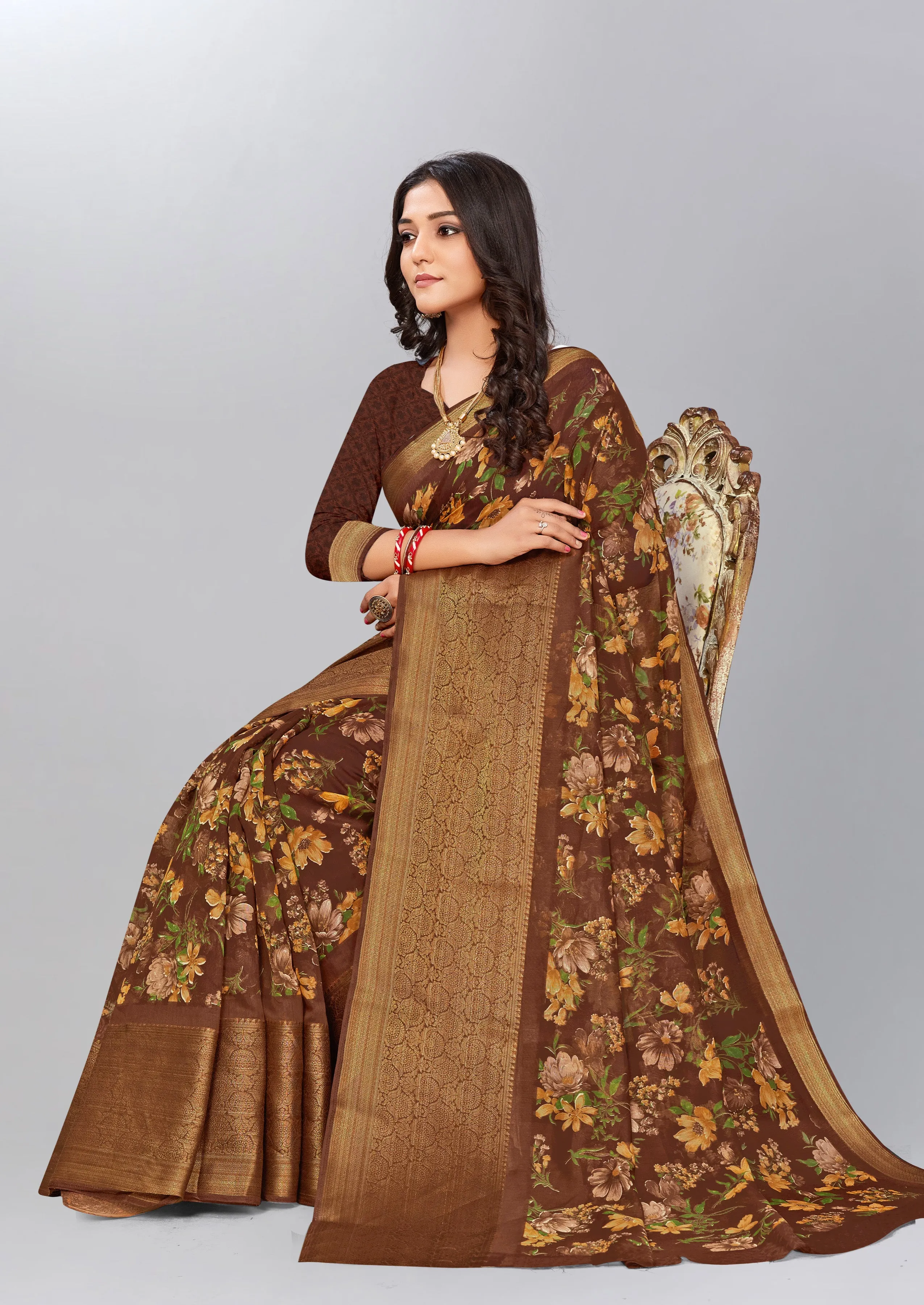 Brown Art Silk Saree