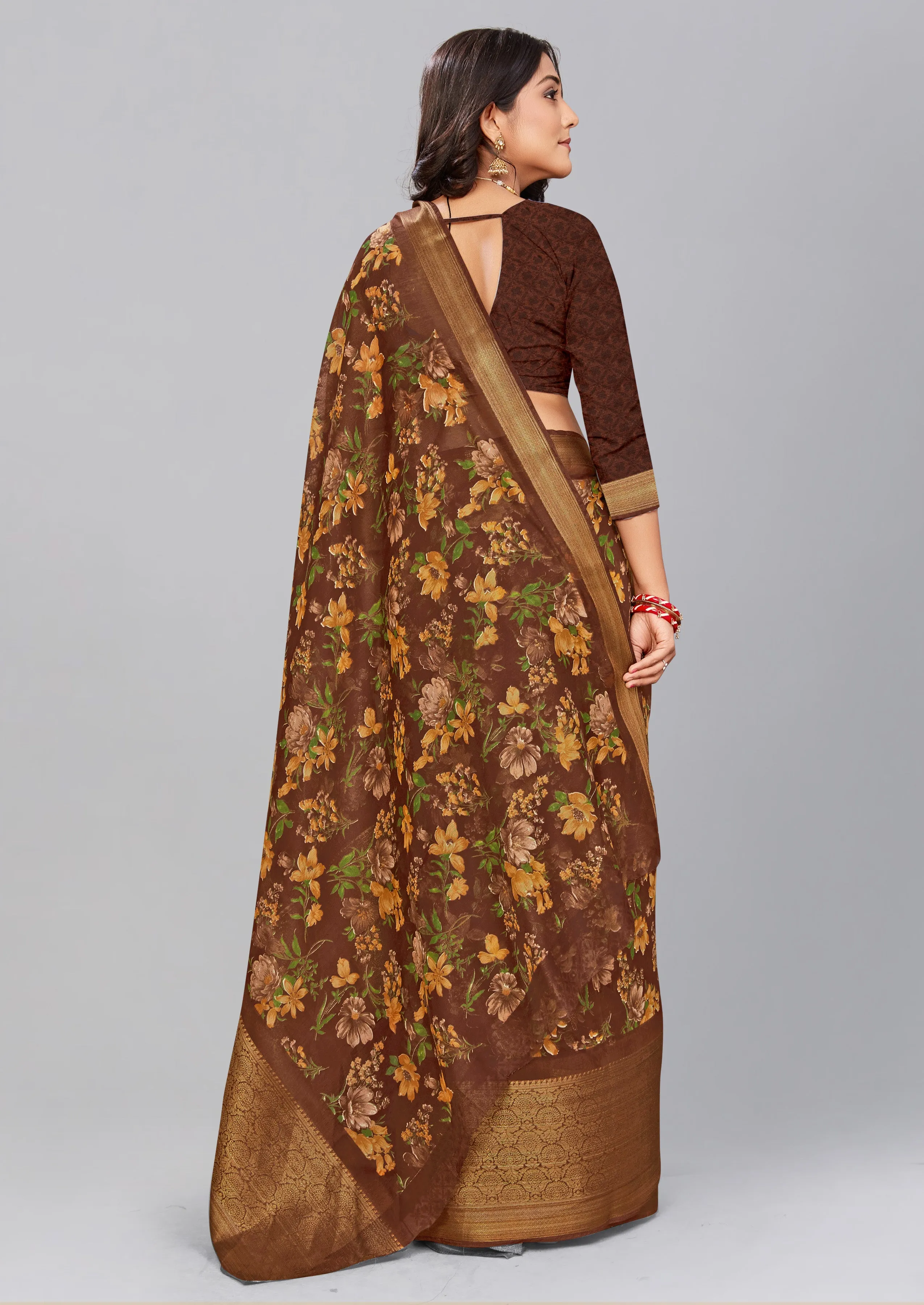 Brown Art Silk Saree