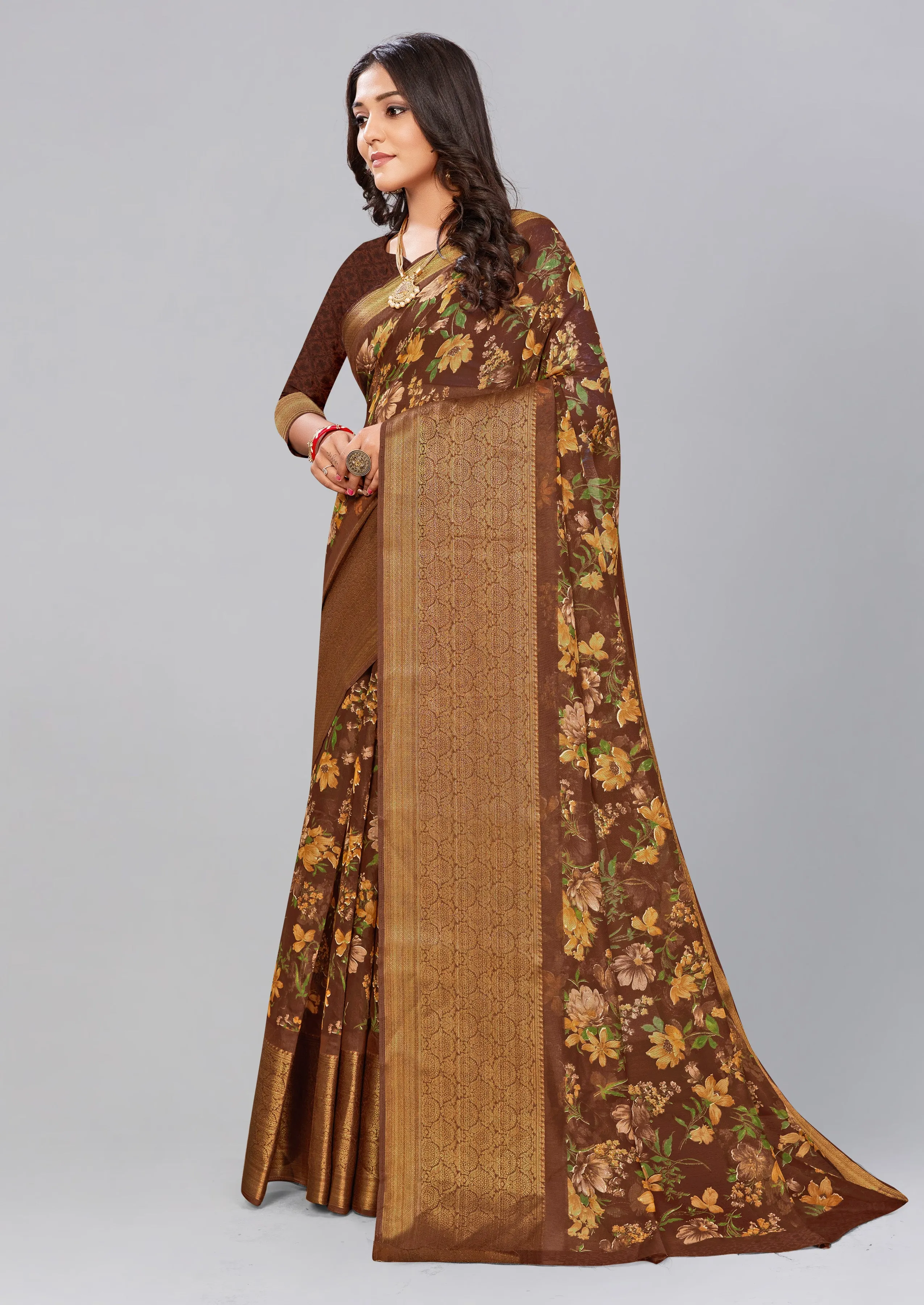 Brown Art Silk Saree