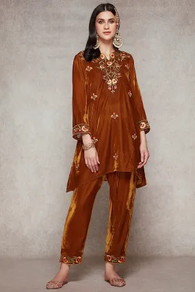 Brown Embroidered Kurta Set