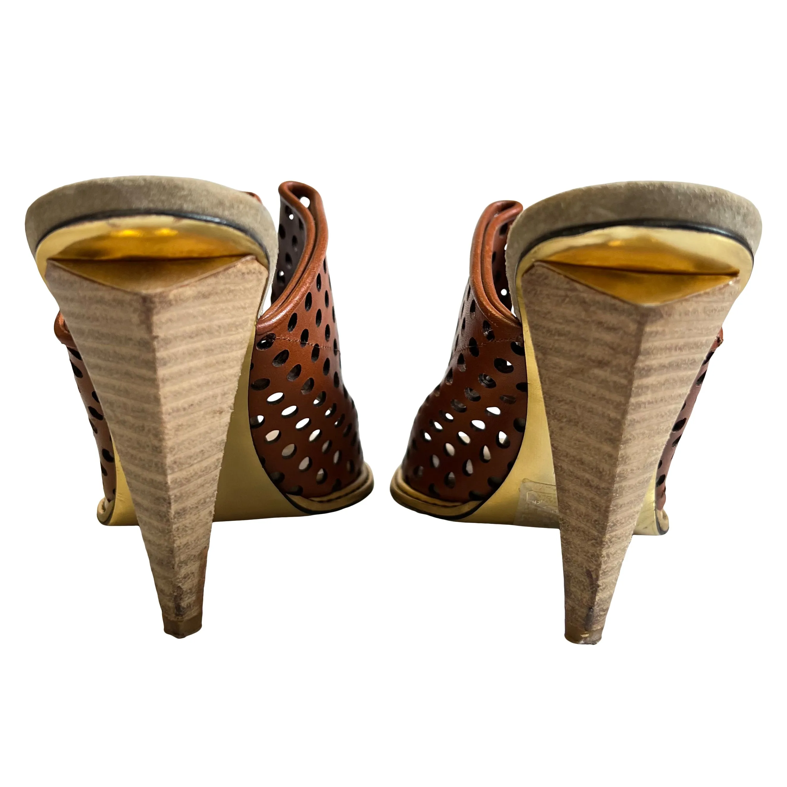 Brown Perforated Heeled Mules 36.5