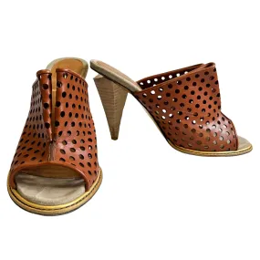 Brown Perforated Heeled Mules 36.5