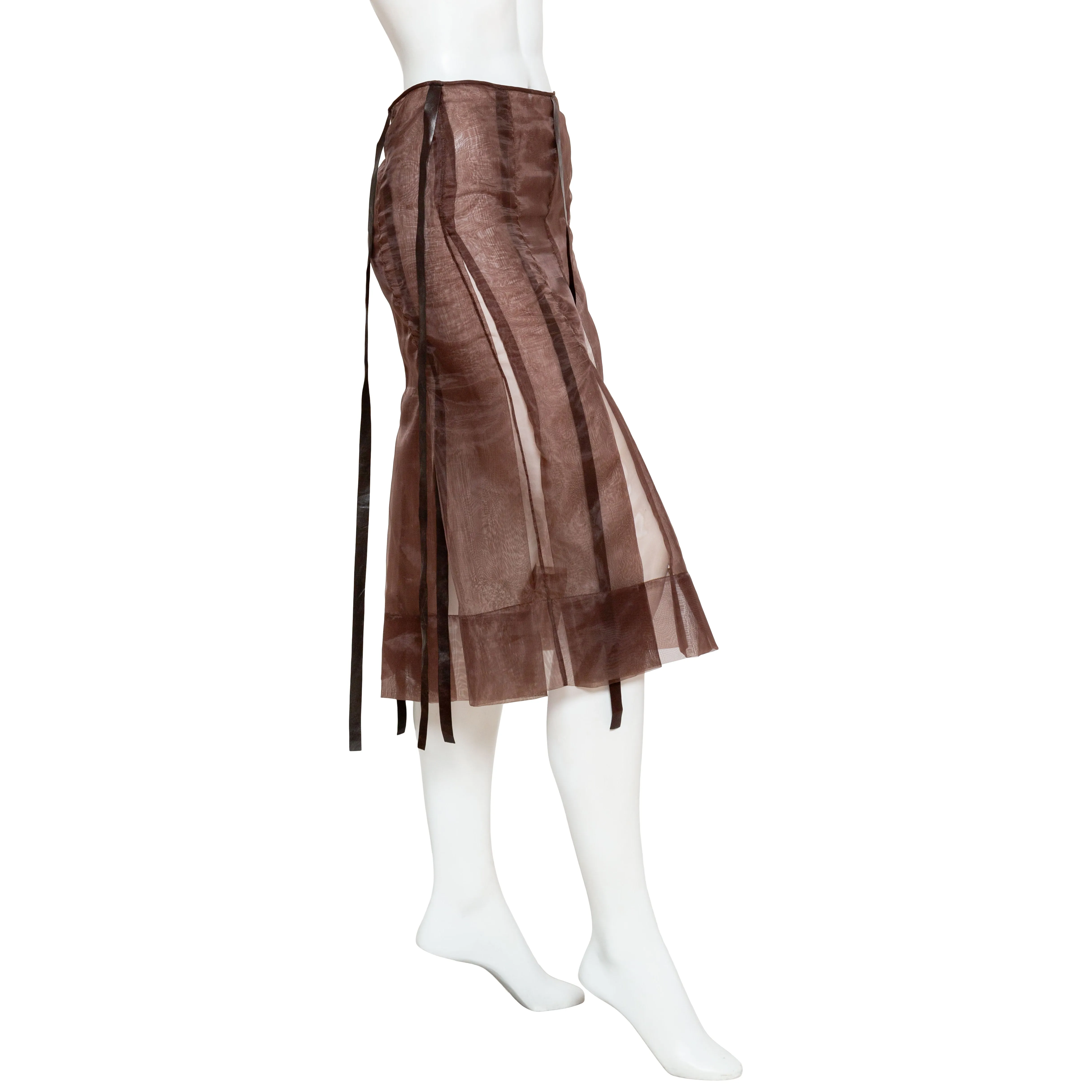 Brown Sheer Pleated Ribbon Skirt